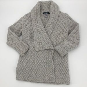 Irelandseye Sweater Womens Large Wool Waterfall Cable Knit Cardigan Gray Soft